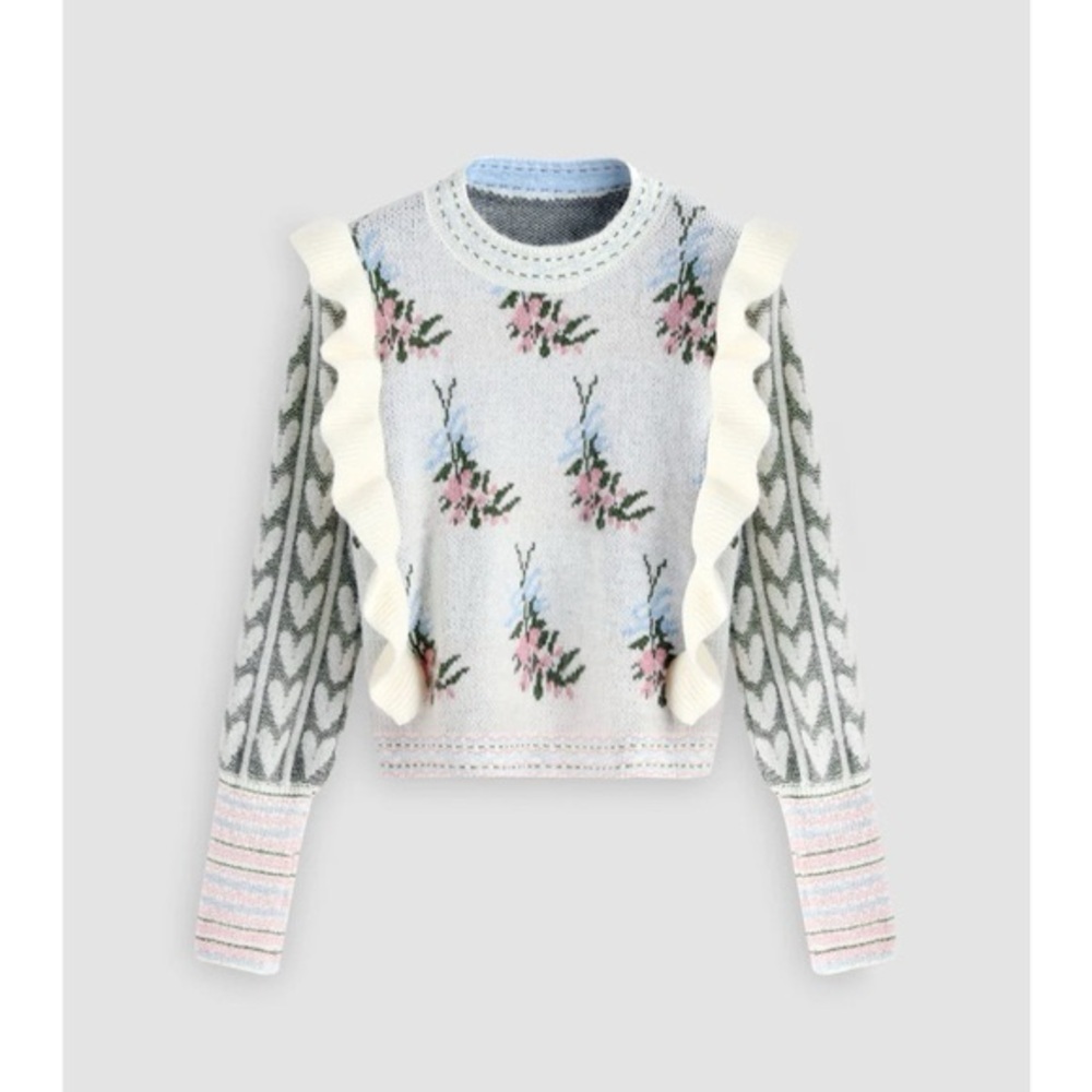 Cider Textured Knit Sweater in Cream and Gray